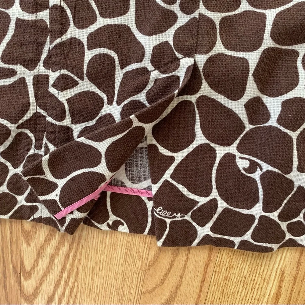 LILLY PULITZER SKIRT SPECKLE & HIDE GIRAFFE PRINT BROWN SIZE 4 COTTON PREPPY